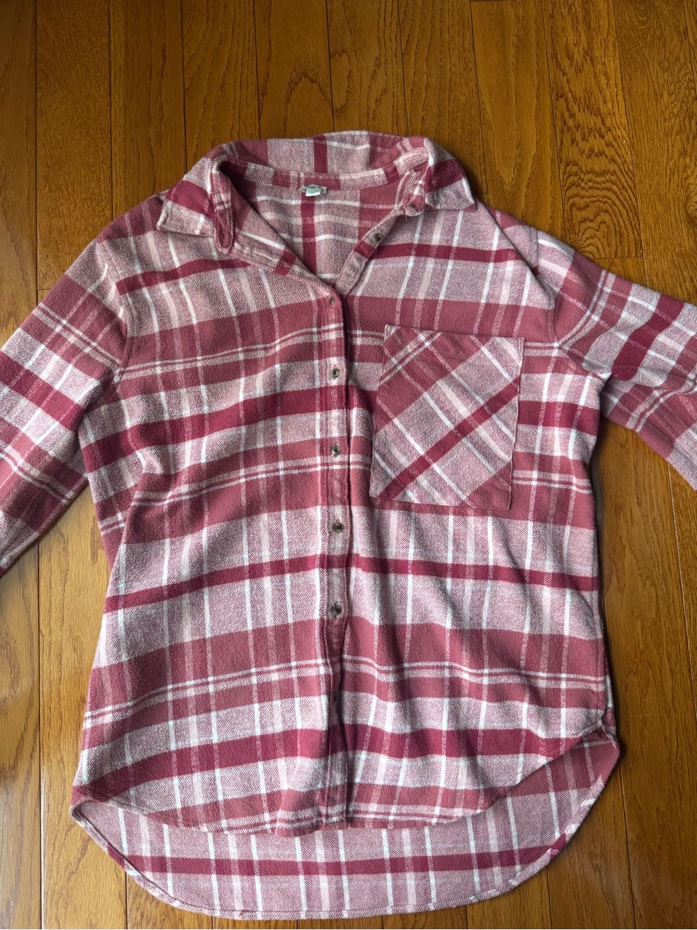 aerie Pink and White Plaid Button-Down Shirt